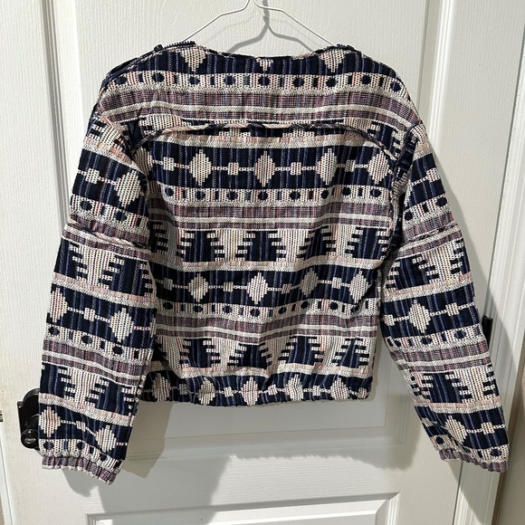 Iconic by Iskia Cream  Black Aztec Tribal Print Embellished Tapestry  Jacket - Picture 10 of 15